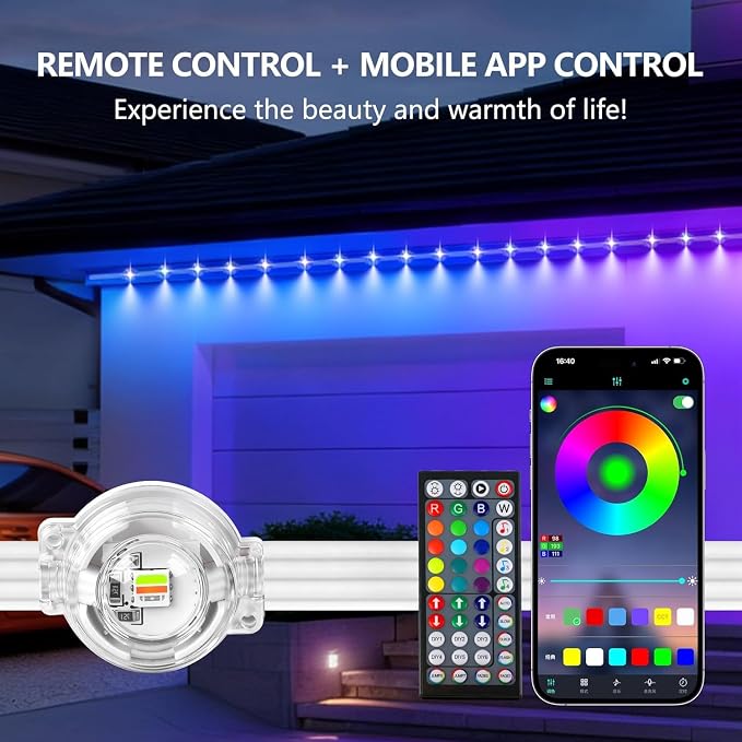 Permanent Outdoor Lights,Smart Eave Light RGB Color-Changing LED House Lighting with App & Remote, Christmas Light Effects, IP67 Weatherproof Outdoor Lights for Holidays & Christmas Decorations, 300FT