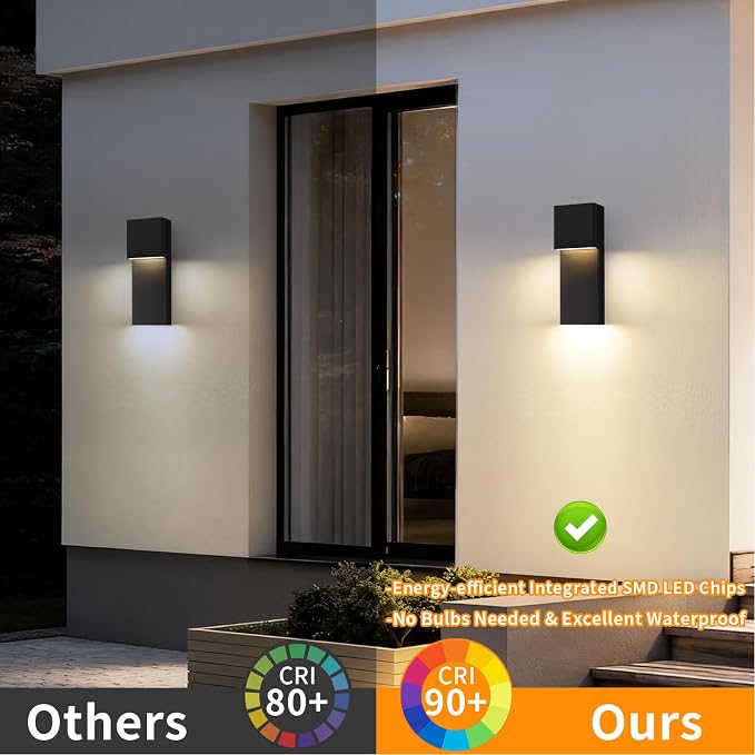 Modern LED Outdoor Wall Sconce, 15'' 20W Outdoor Light Fixture Exterior Wall Lights, Black LED Front Porch Lights Outside Wall Mount Lighting for House, Backyard, Warm White 3000K, 1 Pack