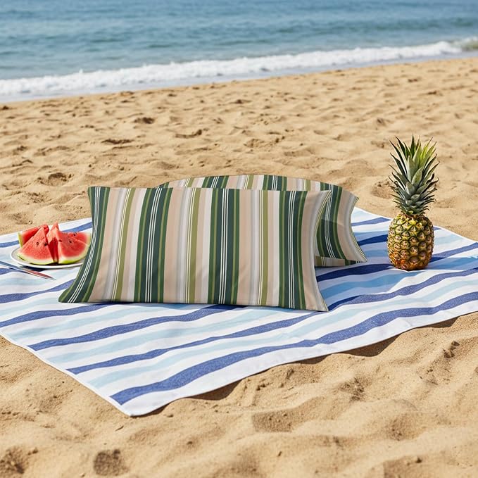 Green Brown Striped Outdoor Pillow Covers 20x12 Inch Lumbar Pillow Covers Set of 2 Waterproof Decorative Throw Pillow Cases Modern Stripes Art Farmhouse Cushion Covers for Patio Furniture Garden Couch