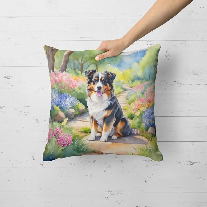 Caroline's Treasures Australian Shepherd Spring Garden Throw Pillow Machine Washable, Indoor Outdoor Decorative Pillow for Couch, Bed or Patio, 18Hx18W