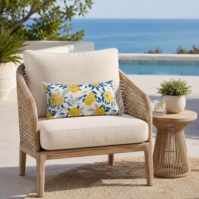 Outdoor Lumbar Pillows 12"x20" Waterproof Patio Pillows with Inserts | Set of 2 Fade Resistant Outdoor Waterproof Lumbar Pillow Decorative Garden Lumbar Cushions for Home Patio Terrace Sofa