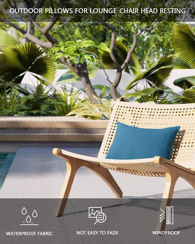 DecorLovee Blue Outdoor Recliner Pillows for Head, Modern Pure Blue Waterproof Chair Pillow with Elastic Stripe, Farmhouse Chaise Lounge Headrest Pillow for Patio/Beach/Pool 1Pack, 11"x16"