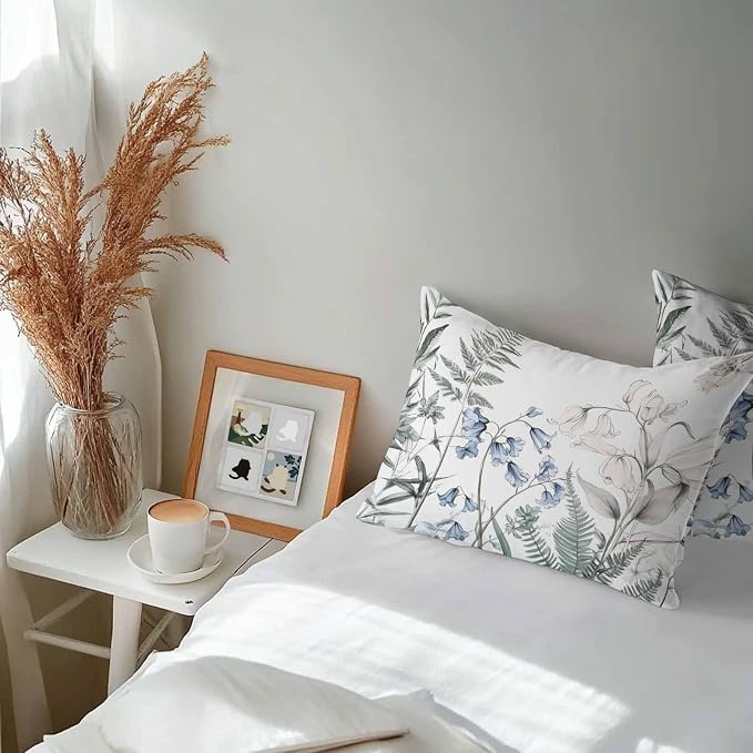 Lumbar Pillow Covers 20x12 Inch Set of 2, Blue Beige Floral Waterproof Outdoor Pillow Covers, Farmhouse Botanical Decorative Cushion Pillowcases for Couch, Sofa, Bed, Garden, Patio
