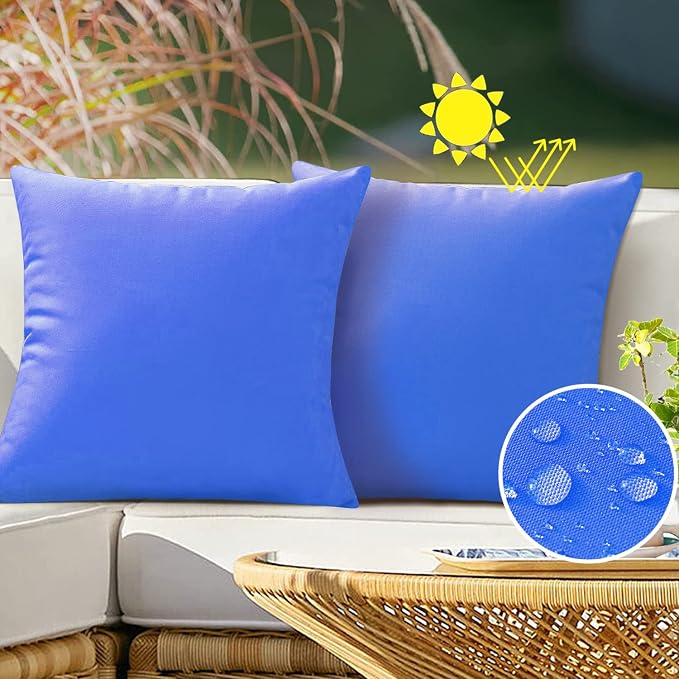 VAKADO Outdoor Waterproof Throw Pillow Covers 16X16 Set of 2 Decorative Blue Patio Furniture Cushion Cases Outside Decor for Couch Garden Bench Porch,Turquoise