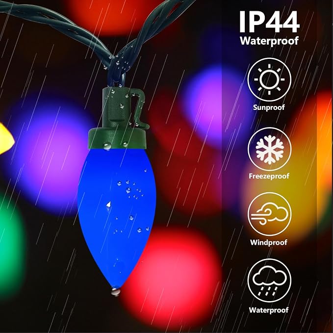 C9 LED Christmas Lights Outdoor, 25Ft Multicolor String Light with 25 LED Colored Light Bulbs, Vintage Christmas Lights for Indoor Outdoor Xmas Tree Roofline Party Wedding Patio Decor