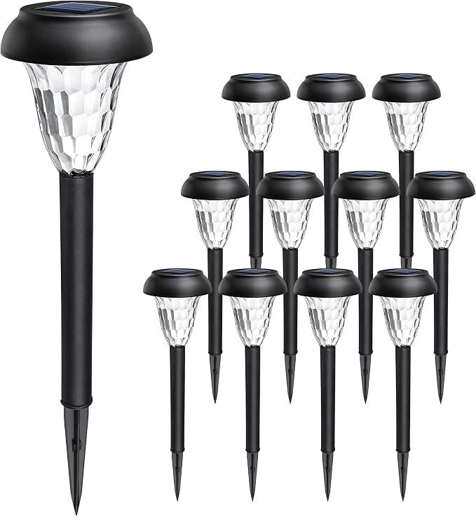 GIGALUMI Solar Lights Outdoor Waterproof, 12 Pack Warm White Pathway Lights | Solar Powered Landscape Lighting, Solar Garden Light for Decor, Patio, Garden, Yard, Pathways, Walkways