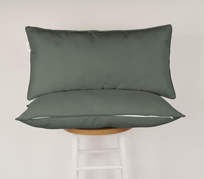 Indoor/Outdoor Polyester Fabric Lumbar Pillow Cover, All-Weather Waterproof Rectangular Cushion Case for Patio Furniture, 16 x 24 Set of 2 -Dark Gray