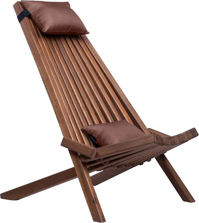 CleverMade Tamarack Pillow for Patio Furniture; Comfortable, Soft Outdoor Pillow with Adjustable Strap to Fit Most Wooden Folding Chairs, 2 Pack, Mocha