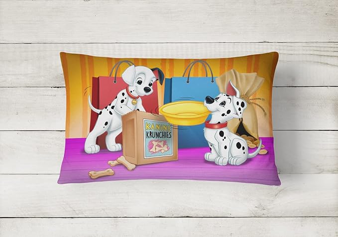 Caroline's Treasures APH9063PW1216 Dalmatians Snack Time Canvas Fabric Decorative Pillow Machine Washable, Indoor Outdoor Decorative Pillow for Couch, Bed or Patio, 12HX16W