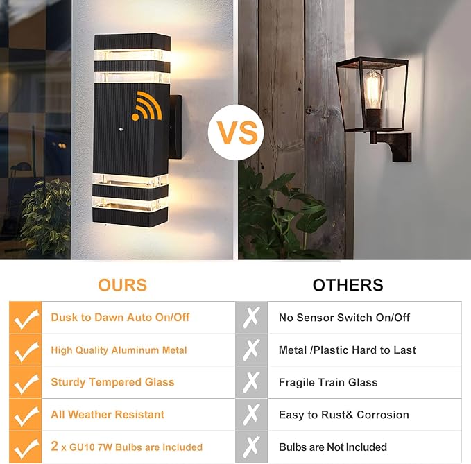 Dusk to Dawn Led Outdoor Lighting 2 Pack,3000K Warm White Exterior Light Fixture,Aluminum Sensor Waterproof Outdoor Lights for House Porch Hallway Patio Garage