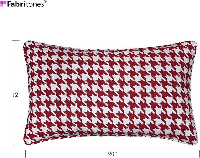 Pack of 2 Outdoor Waterproof Decorative Lumbar Pillows Covers for Patio Furniture, 20x12 Inch Fade Resistant Patio Garden Lumbar Cushion Covers for Couch Bed Sofa, Houndstooth Red