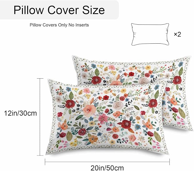 Vandarllin Outdoor Throw Pillows Covers 20x12 inch Set of 2 Waterproof Cream Floral Decorative Zippered Cushion Covers for Patio Furniture, Farmhouse Vintage Flower Lumbar Pillowcases