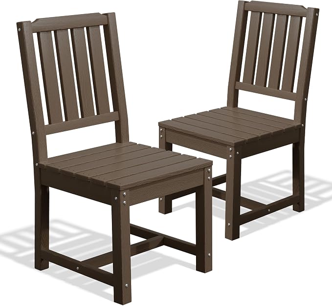 AreShark Patio Dining Chair Set of 2,All Weather HDPE Outdoor Dining Armless Chairs with Wide Seat and Backrest,Weatherproof Patio Chairs for Garden,Backyard,Deck,Coffee