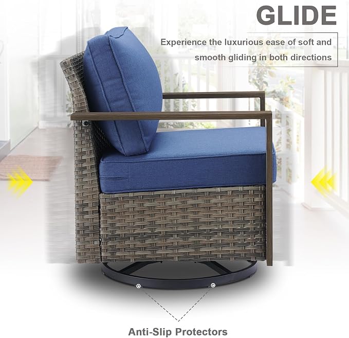 Belord Outdoor Swivel Rocker Chairs Set of 2 with Metal Wide Armrests, Patio Wicker Chairs, Glider Furniture for Porch, Deck, Sunroom, Backyard