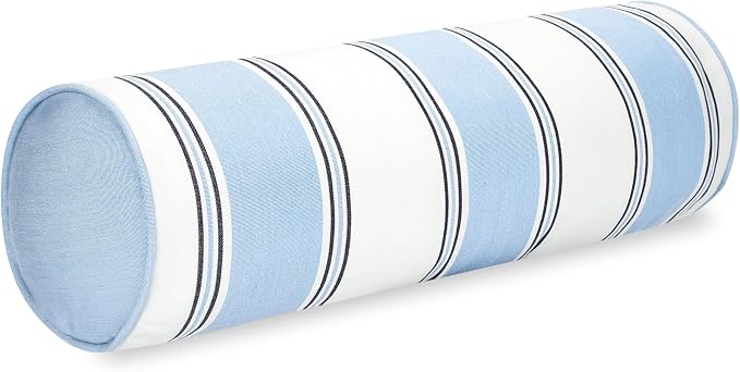 Hofdeco Premium Coastal Hampton Outdoor Performance Bolster Pillow Cover Only, 6"x20" Water Repellent, UV and Fade Resistant for Backyard, Couch, Poolside, Azure Blue Indigo Woven Harbor Stripes