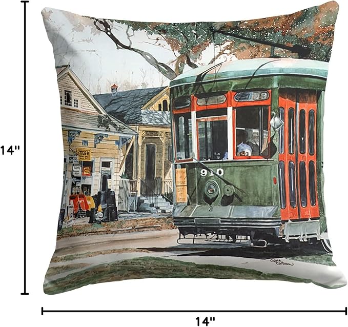 Caroline's Treasures 8108PW1414 New Orleans Street Car Fabric Decorative Pillow Machine Washable, Indoor Outdoor Decorative Pillow for Couch, Bed or Patio, 14Hx14W