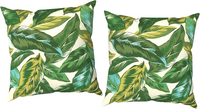Outdoor Throw Pillow Covers 18x18 Inch, Decorative Pillow Covers for Patio Furniture, Lush Leaf Jungle Modern Cushion Cases for Garden Couch Home Sofa, Pack of 2