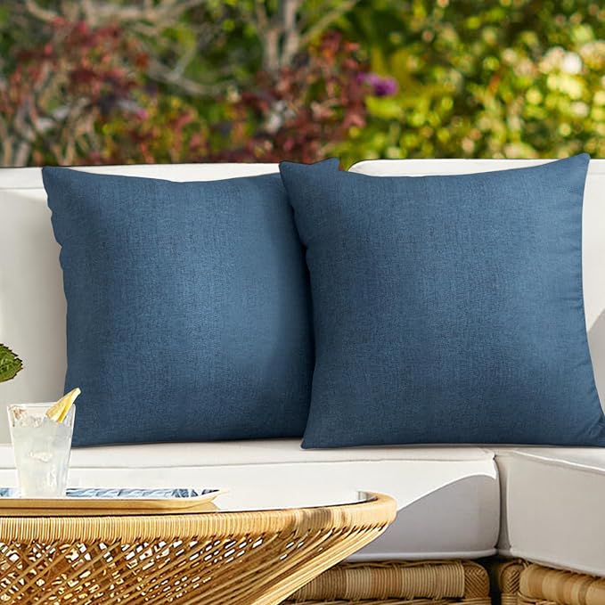 Pack of 2 Outdoor Throw Pillow Covers,Decorative Solid Line Waterproof Pillowcases Farmhouse Cushion Covers for Garden Patio Sofa Home Decoration 18x18 Inch Navy Blue