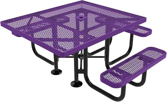 COATEDOUTDOORFURNITURE Heavy-Duty Portable ADA-Compliant Outdoor Picnic Table with Umbrella Hole, Expanded Metal Patio Dining Furniture Made in America (46" Square Top, Purple)