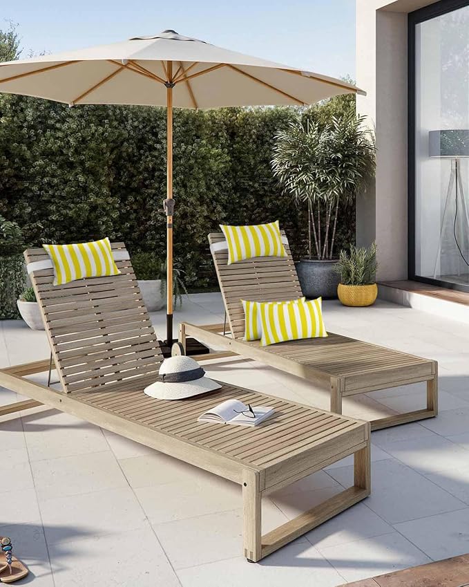 DecorLovee Yellow Striped Outdoor Recliner Pillows for Head, Farmhouse Waterproof Chair Pillow with Elastic Stripe, Yellow White Stripes Chaise Lounge Headrest Pillow for Patio/Pool 1Pack, 11"x16"