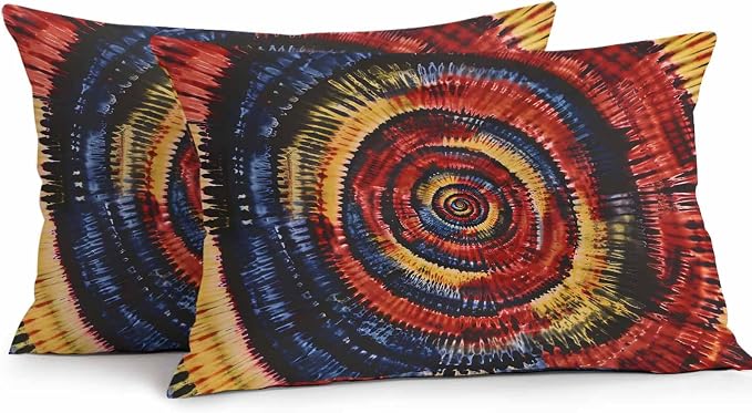 Vandarllin Outdoor Throw Pillows Covers 20x12 inch Set of 2 Waterproof Yellow Black Tie-Dye Art Decorative Zippered Cushion Covers for Patio Furniture, Abstract Boho Tribe Lumbar Pillowcases