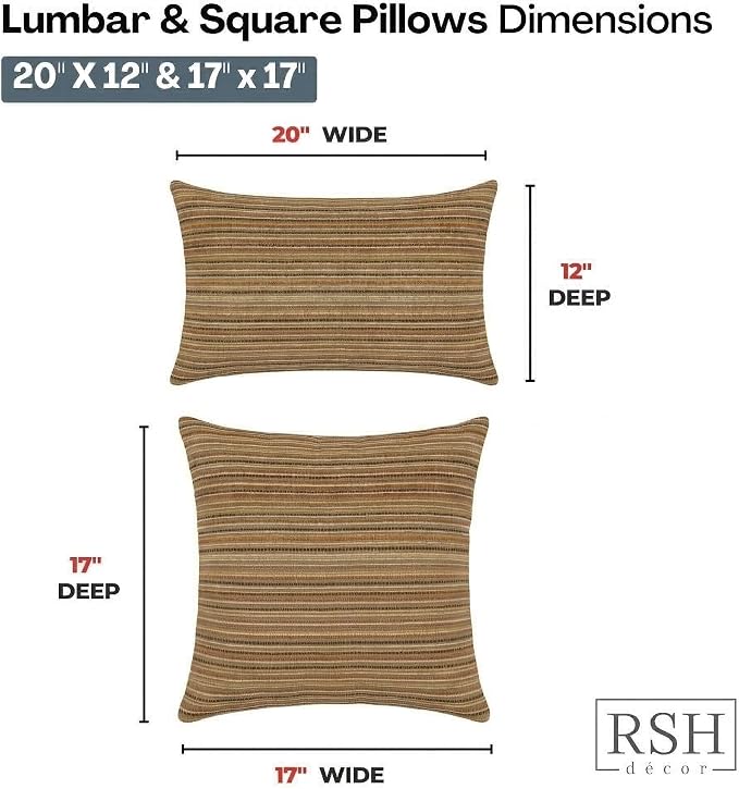 RSH DECOR: Outdura Lumbar & Square Pillows Set of 4 | 20" x 12" & 17" x 17" | Water & Fade-Resistant Performance Fabric | Outdoor Throw Pillows for Patio Furniture | Made in USA (Moran Sonoma)