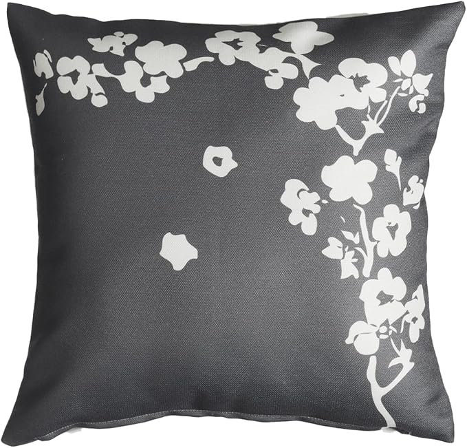 Fab Habitat Indoor/Outdoor Throw Pillow Made from Recycled Polyester Yarn - Stain Resistant, Machine Washable, Insert Included - Floral - Patio, Deck, Living Room - Cherry Blossom Gray (20" x 20")
