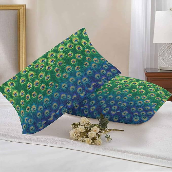 Peacock Feathers Outdoor Waterproof Pillow Covers, Ombre Blue Green Modern Animals Printed Decorative Rectangle Throw Pillowcase Sofa Cushion Sham for Patio/Couch/Chair, 20"x12" 2 Pack
