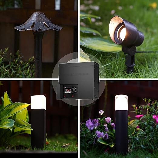 Low Voltage Transformer 600W Landscape Lighting Power Pack with Timer Photo Eye for Outdoor Lights 120V AC to 12V AC 9111-60001-01A
