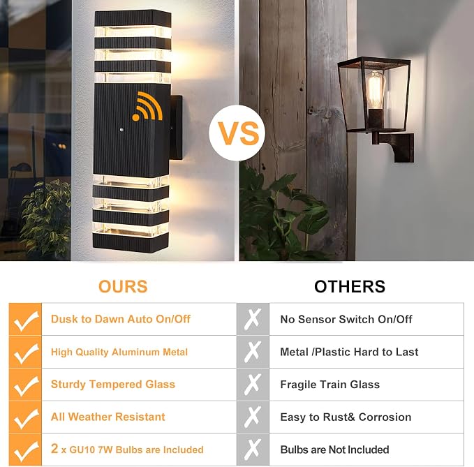 Dusk to Dawn Outdoor Wall Lights 1 Pack, IP65 Waterproof Modern Exterior Light Fixture, 3000K Warm White 3-Layer Up and Down Outdoor Wall Sconce for House Front Porch Garage