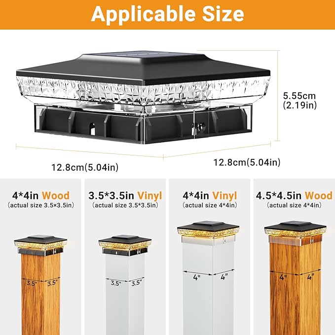btfarm 4x4 Solar Post Cap Lights Outdoor, 16 Pack Fence Deck Post Lights Solar Powered, 2 Modes 16 LED Waterproof Black Outside Light Fit 3.5x3.5 4 x 4in Wooden/Vinyl Posts for Porch Patio Garden