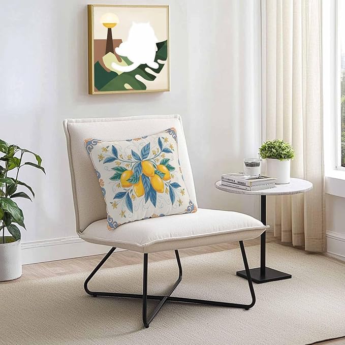 Throw Pillow Covers 26x26 Inch Set of 2, Yellow Blue Lemon Waterproof Outdoor Cushion Covers, Summer Botanical Farmhouse Decorative Pillowcases for Couch, Sofa, Bed, Garden, Patio