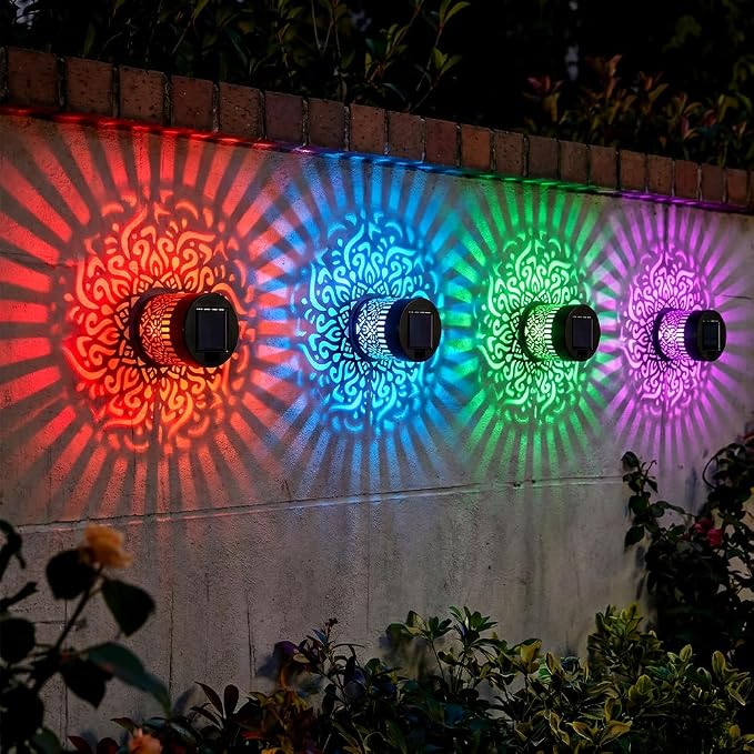 Decorative Solar Mandala Lights, Metal Solar Powered Outdoor Wall Lights Solar Powered Deck Step Stair Light, Waterproof Mandalas Fence Light for Garden Yard Backyard Post Patio Decor (2, Flower)