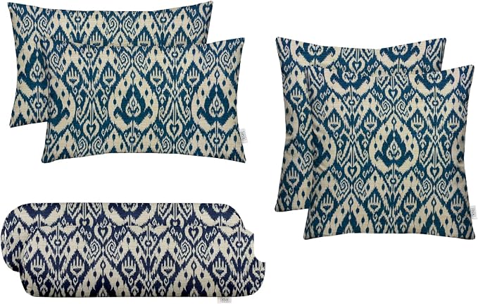 RSH DECOR 6-Pack Pillow Set | All-Weather Spun Fabric | Water & Fade-Resistant | Outdoor Throw Pillows | 20" x 12" Lumbar, 17" Square, & 20" x 6" Neck Roll | Made in USA (Ashmore Marine)