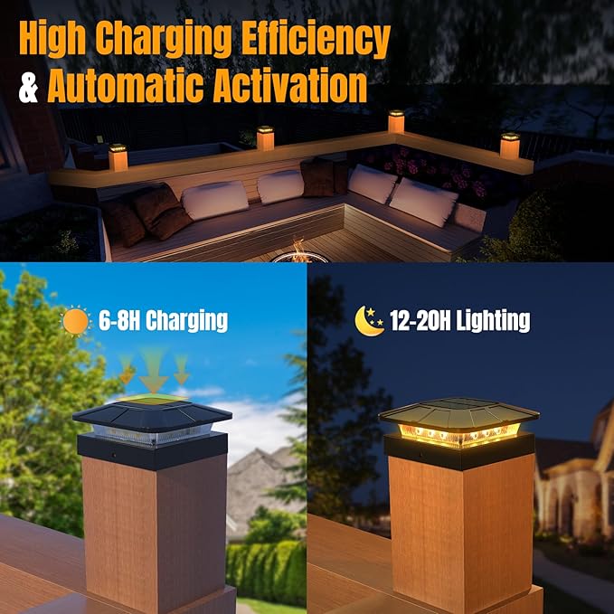 4x4 Solar Fence Post Cap Lights Outdoor Waterproof, 4 Pack | IP65, 3 Modes Auto On/Off,Deck, Garden, Patio, Deck, Backyard, Porch, Sidewalk