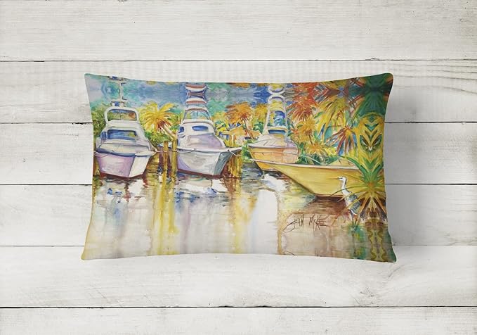 Caroline's Treasures JMK1051PW1216 Blue Heron and Deep Sea Fishing Boats Canvas Fabric Decorative Pillow Machine Washable, Indoor Outdoor Decorative Pillow for Couch, Bed or Patio, 12HX16W