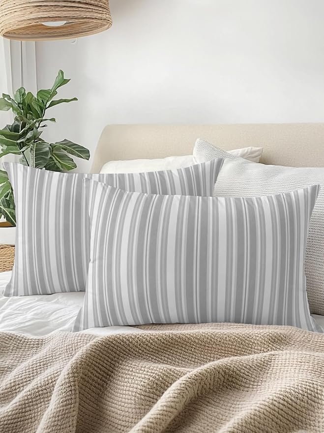 Waterproof Outdoor Pillow Set of 2 Grey Stripes Decorative Throw Pillows Cover & Insert 20x12 Inch Lumbar Pillowcase White Lines Lines Pillows for Couch Sofa Bed Patio Furniture Indoor Outdoor