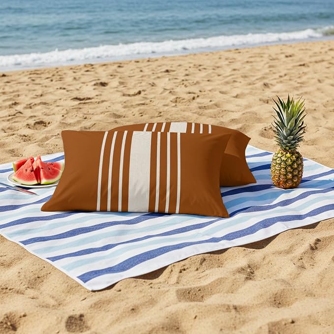 Burnt Orange Beige Striped Outdoor Pillow Covers 20x12 Inch Lumbar Pillow Covers Set of 2 Waterproof Decorative Throw Pillow Cases Modern Farmhouse Retro Lines Cushion Covers for Patio Furniture