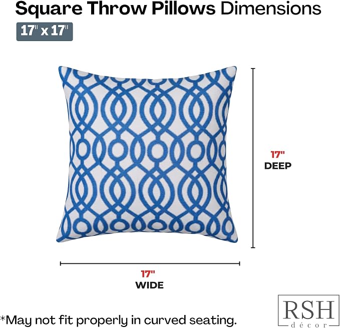 RSH DECOR Square Throw Pillows Set of 4, 17" x 17", Outdoor Pillows Waterproof, Outdoor Pillow Covers, Pillow Covers for Couch, Capilla Blue, Made in USA
