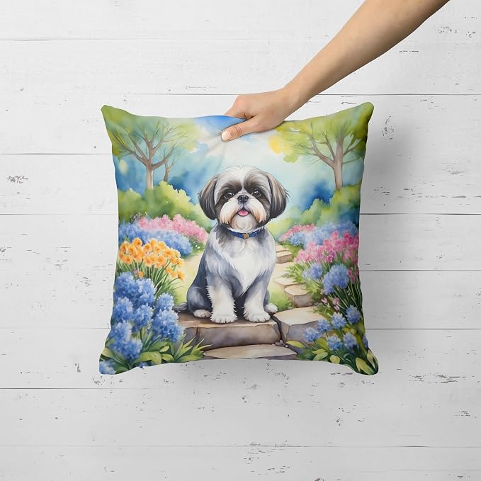 Caroline's Treasures Shih Tzu Spring Path Throw Pillow Machine Washable, Indoor Outdoor Decorative Pillow for Couch, Bed or Patio, 18Hx18W