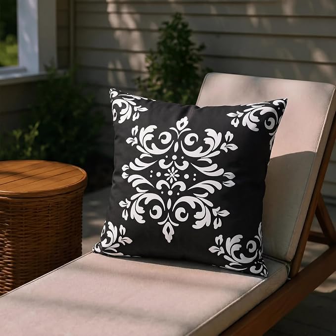 Adabana Outdoor Waterproof Floral Pillow Covers 18x18 Set of 4, Geometric | Waterproof Fabric Floral and Stripe Design for Patio, Couch, Garden Decor