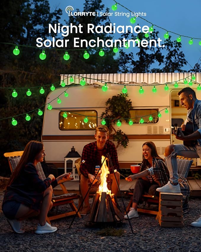 LORRYTE Solar String Lights Outdoor 2 Pack 64FT 100 LED Green Patio Lights | Crystal Globe, IP65 Waterproof, Auto On/Off, 8 Modes Solar Powered Light for Outside Halloween Party Garden Yard Decorations