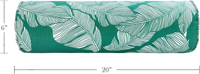 Outdoor Waterproof Decorative Bolster Pillows with Inserts for Patio Furniture, 20x6 Inch Fade Resistant Patio Garden Neck Roll Cushions for Couch Bed Sofa, Leaves Green