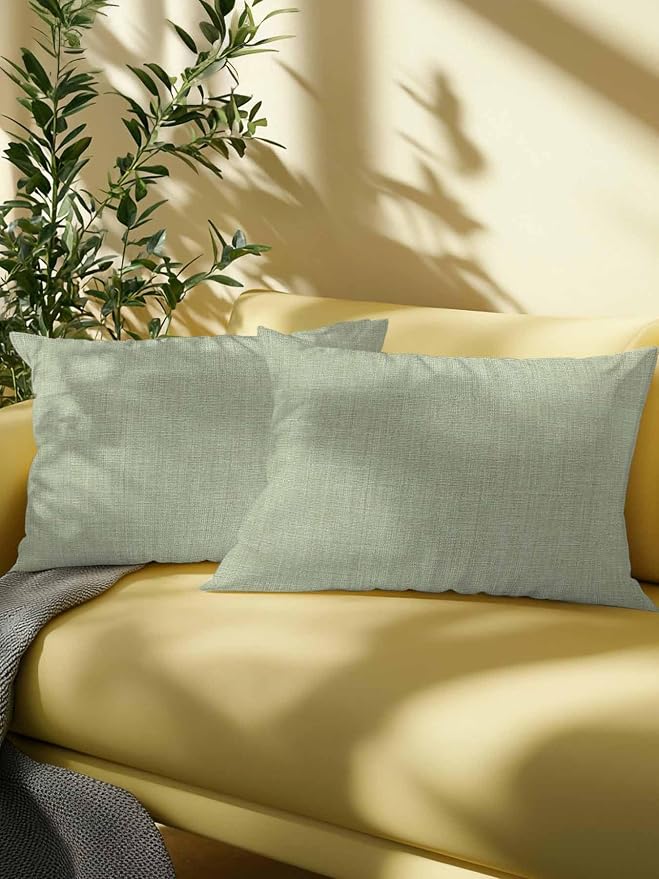 Outdoor Waterproof Throw Pillows Vintage Sage Green Linen Style Patio Pillows Pack of 2,Decorative Pillow Covers with Insert,Pillow Cushion Case for Garden Couch Sofa Country Pastoral Solid Color