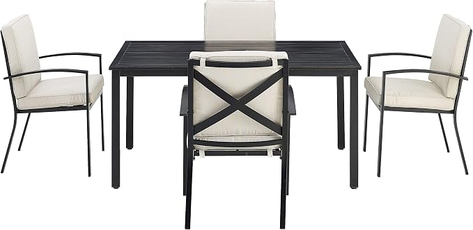 Crosley Furniture Kaplan 5-Piece Outdoor Dining Set for 4, Patio Table and Chairs for Backyard, Deck, Oiled Bronze with Oatmeal Cushions