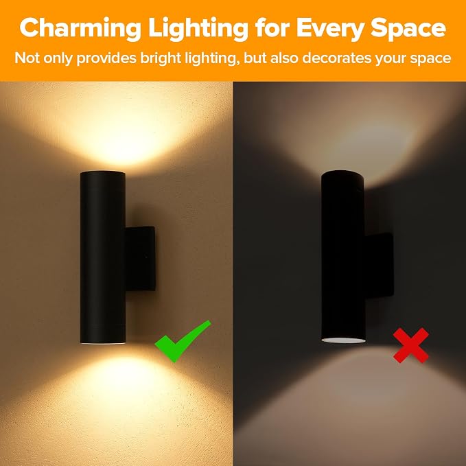 LUTEC 16W LED Outdoor Wall Lights, Dusk to Dawn, 2 Pack | 3000K Warm White, IP65, Aluminum Matte Black Cylinder Wall Sconces, For Porch Entryway Yard