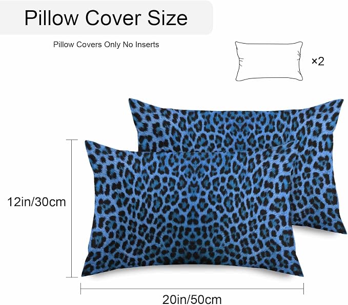 Vandarllin Outdoor Throw Pillows Covers 20x12 inch Set of 2 Waterproof Blue Leopard Print Decorative Zippered Cushion Covers for Patio Furniture, Retro Animal Fur Pattern Lumbar Pillowcases
