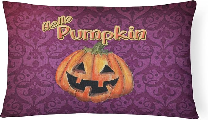 Caroline's Treasures SB3017PW1216 Hello Pumpkin Halloween Canvas Fabric Decorative Pillow 100% Machine Washable Pillow, Indoor or Outdoor Decorative Throw Pillow for Couch, Bed or Patio