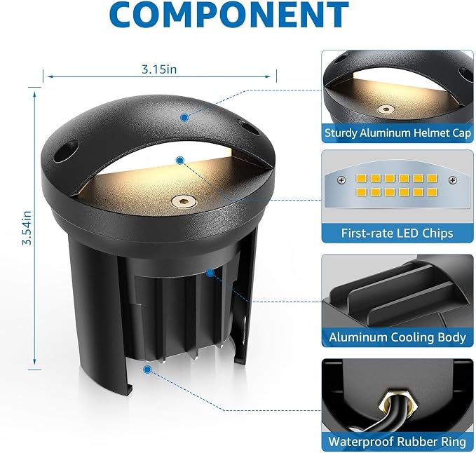 SUNVIE 5W 3000K Low Voltage Well Lights Landscape LED in Ground, 6 Pack | 12-24V AC/DC, Anti-Glare, Die-cast Aluminum, Waterproof, Fastlock2 Wire Connectors, Landscape Lighting for Walkway, Pathway