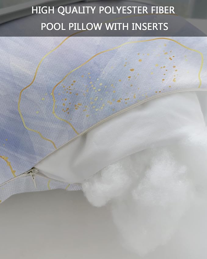 Outdoor Pillows Covers with Inserts Abstract Art Ombre Blue Marble Golden Line Texture Waterproof Pillow with Adjustable Strap Throw Pillows for Patio Furniture Recliner Lounge Chair, 12x20 inch, 1PCS